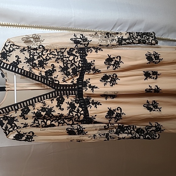 NWT F21 Lace Embroidered Maxi dress in black and tan Size Large - Picture 3 of 9